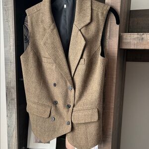 Womens Sleeveless Double-Breasted Tailored Vest - Brown